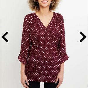 Motherhood Maternity Top Burgundy white‎ polka dots XL work dress church Fall